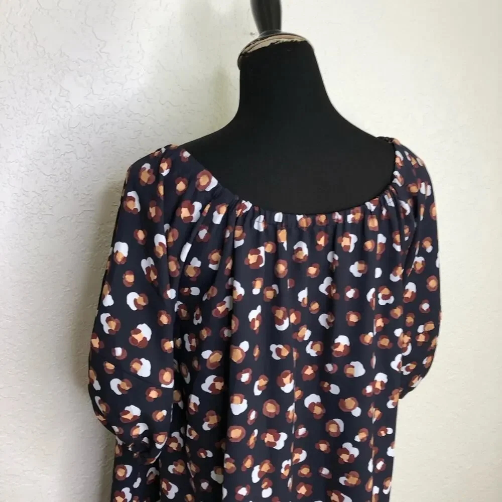 Ann Taylor navy blue red gold white shift dress size Medium